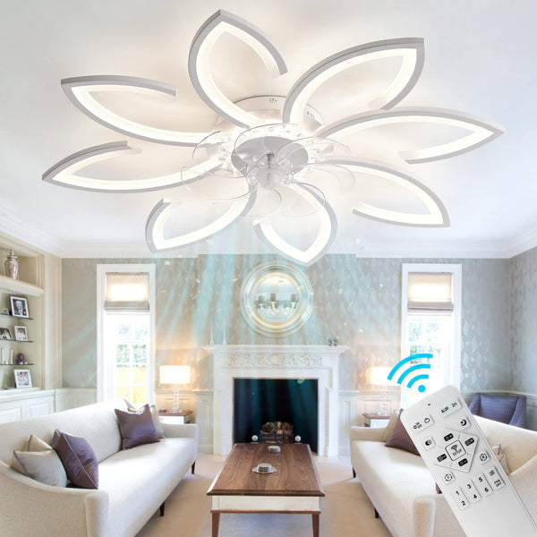 35 Modern Ceiling Fan with Lights Remote Control, Low Profile Ceiling Fan with Lights, Flush Mount Smart Ceiling Fan Light for Bedroom Living Room
